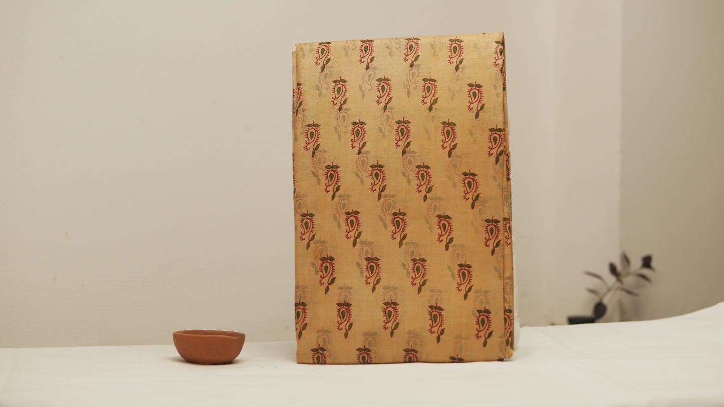 Floral Golden Khadi Silk Saree