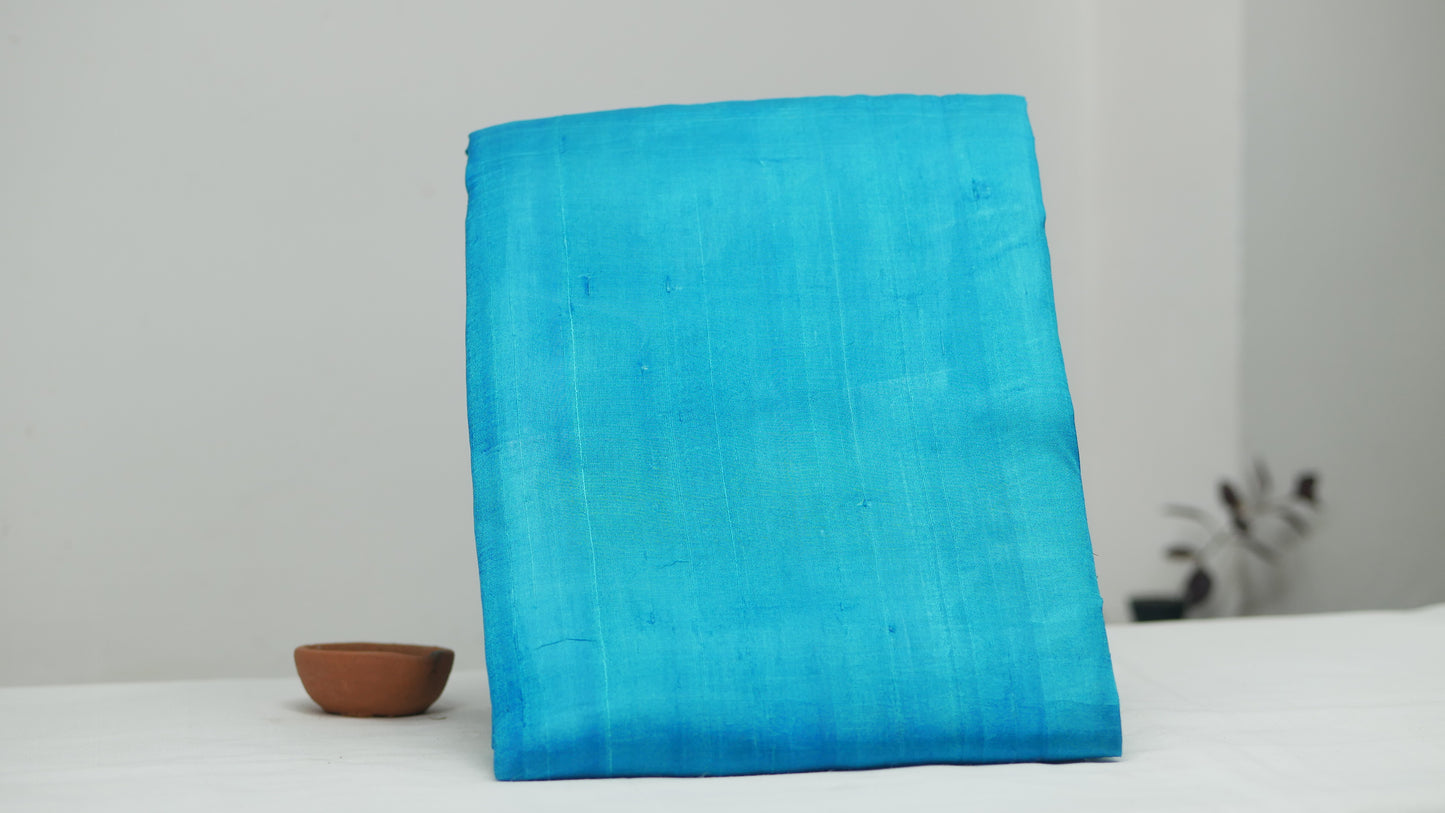 Cyan and White Khadi Silk Saree with Bold Floral & Leaf Prints
