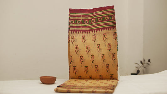 Floral Golden Khadi Silk Saree