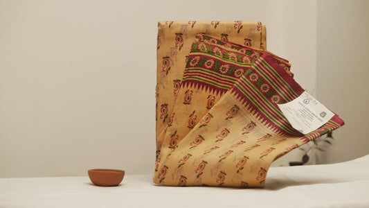 Floral Golden Khadi Silk Saree