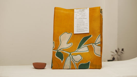 Golden Yellow Khadi Silk Saree with Bold Printed Motifs