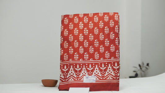 Red Khadi Printed Saree with White Floral Motifs